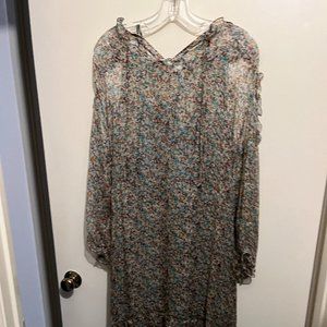 Zadig & Voltaire sheer silk boho floral midi dress shoulder cutouts w slip